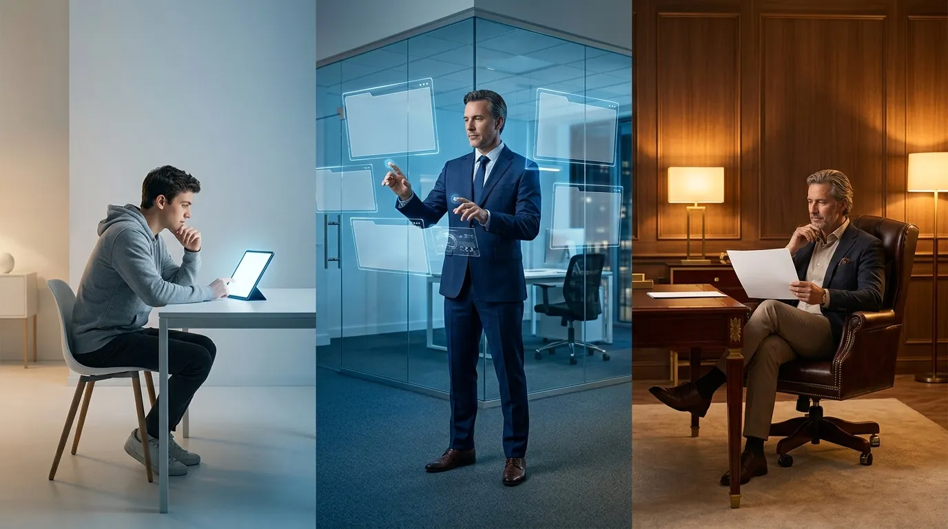 Trois professionnels dans différents environnements de travail contemporains