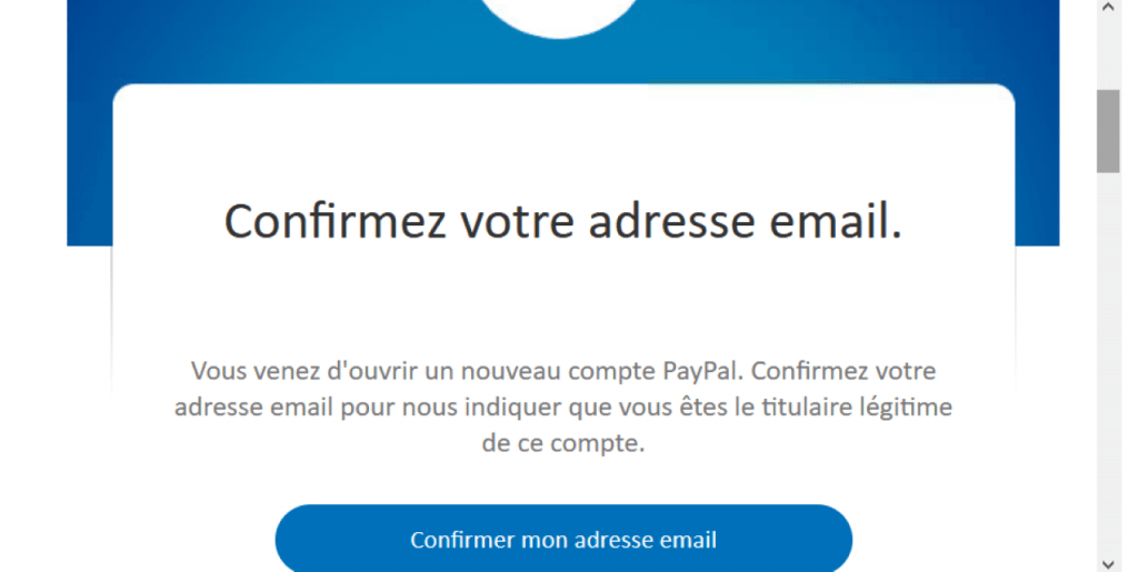 invite de confirmation de son adresse e-mail