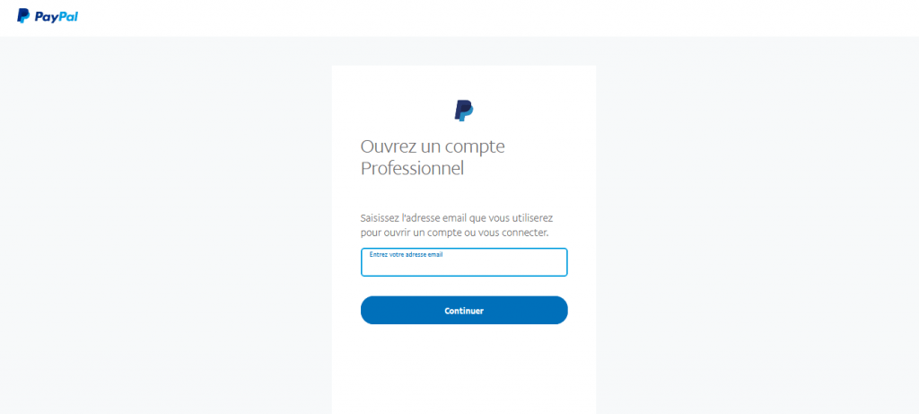 étape 2 de la création d'un compte professionnel PayPal