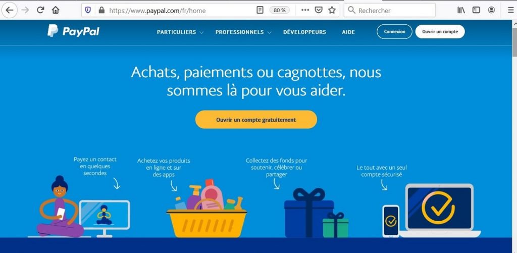 Première page du site officiel de PayPal