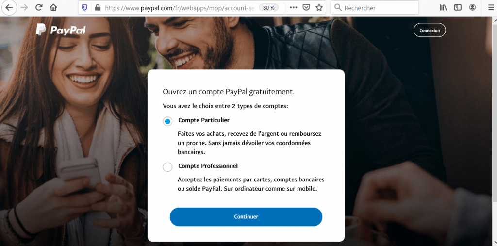 Choix du type de compte à ouvrir
