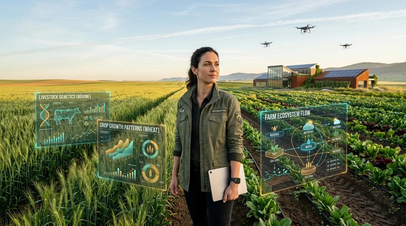 Agronome avec tablette et drones supervisent cultures modernes