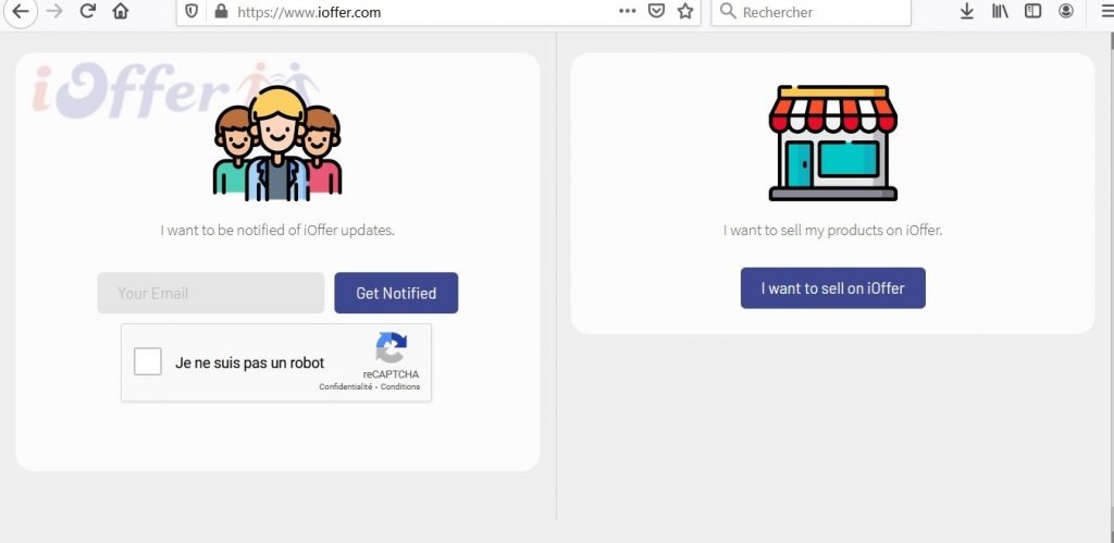 Page d'accueil du site officiel de IOffer