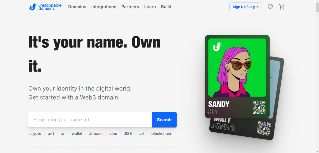 Unstoppable Domain homepage