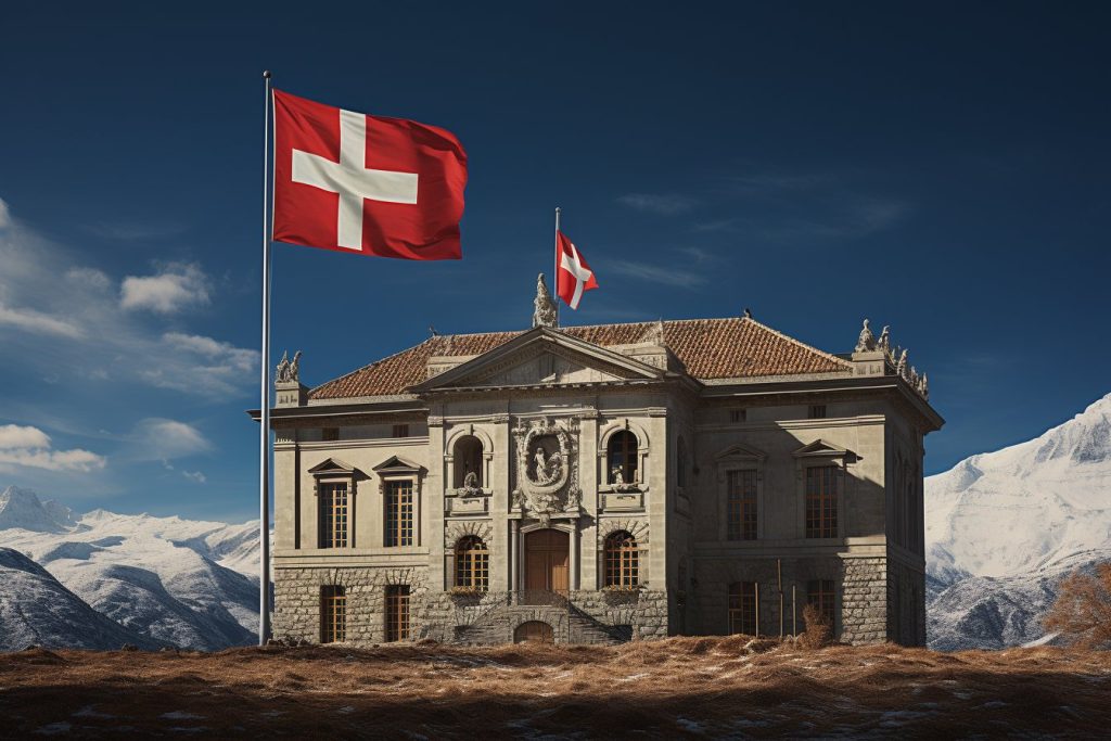 banque suisse avec montagne en arrière plan